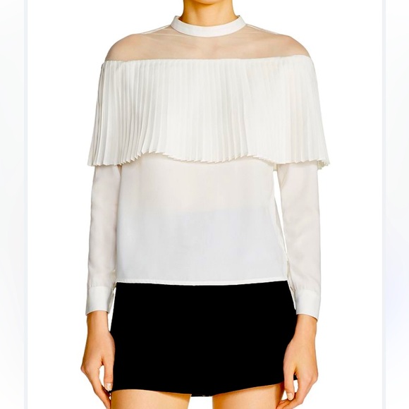 Maje Tops - MAJE Lemia Pleated Overlay Blouse Illusion Ecru White Size S